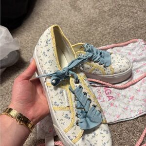 Floral Canvas Sneakers with Blue Laces